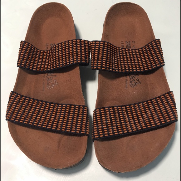 Birkenstock Shoes - Birkenstock Black/Gold Cloth Sandals 6